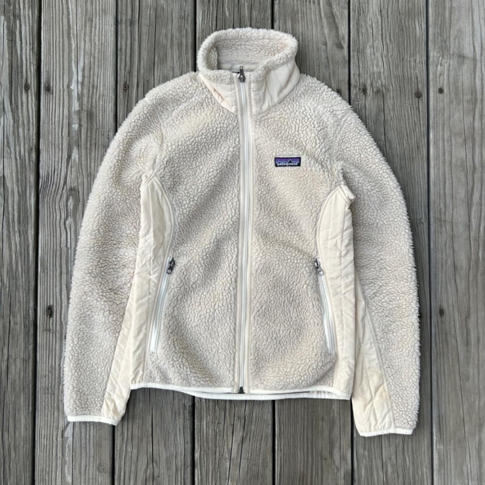 vintage y2k patagonia women's XS oatmeal zip up sherpa synchilla fleece jacket